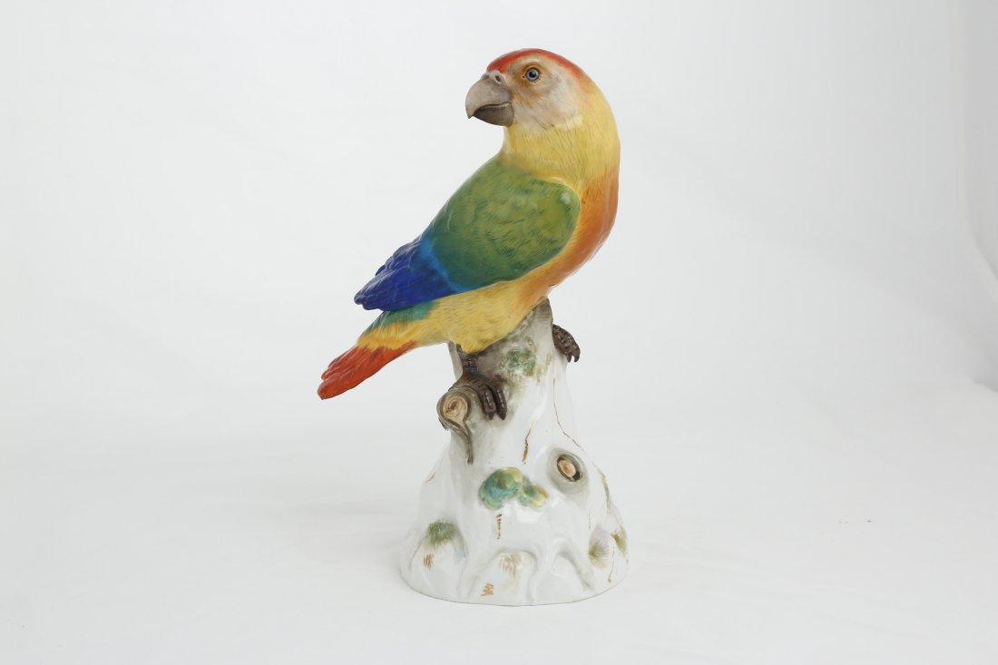 Meissen porcelain figure of a bird perched. (1 of 3)