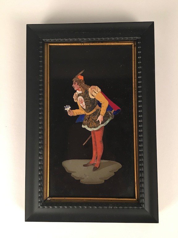 Pietra dura of a man with flowers.: Pietra dura of a man with a bunch of flowers. Plaque measures 4 inches x 7 inches.