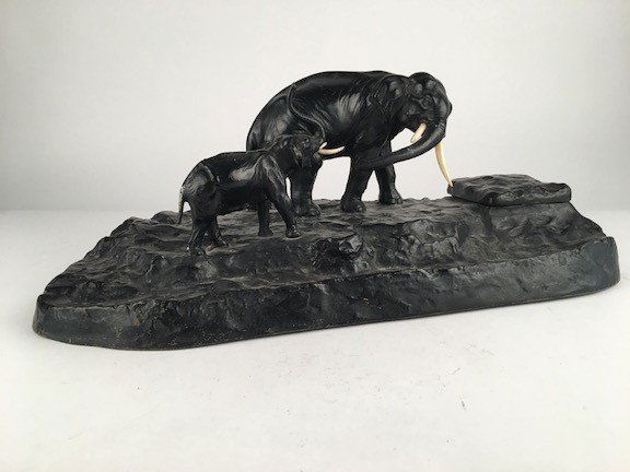 Bronze  ink well with a mother and baby elephant (1 of 8)