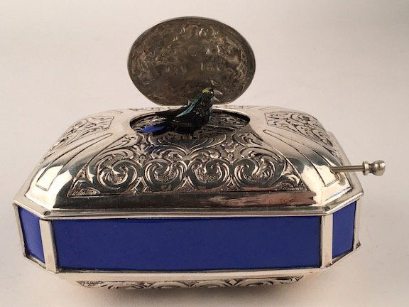 925 Silver mechanical singing bird box (1 of 6)