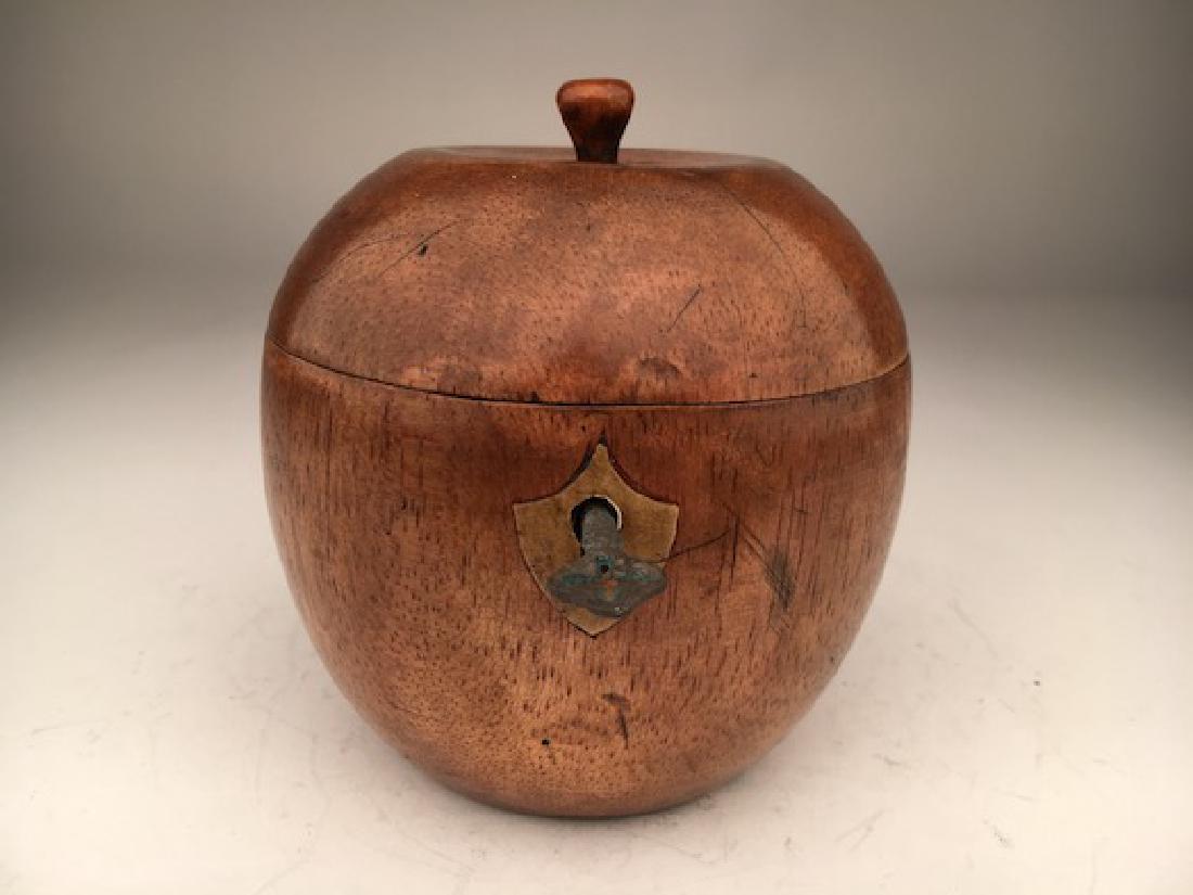 Antique mahogany wood tea caddy in the form of an apple (1 of 5)