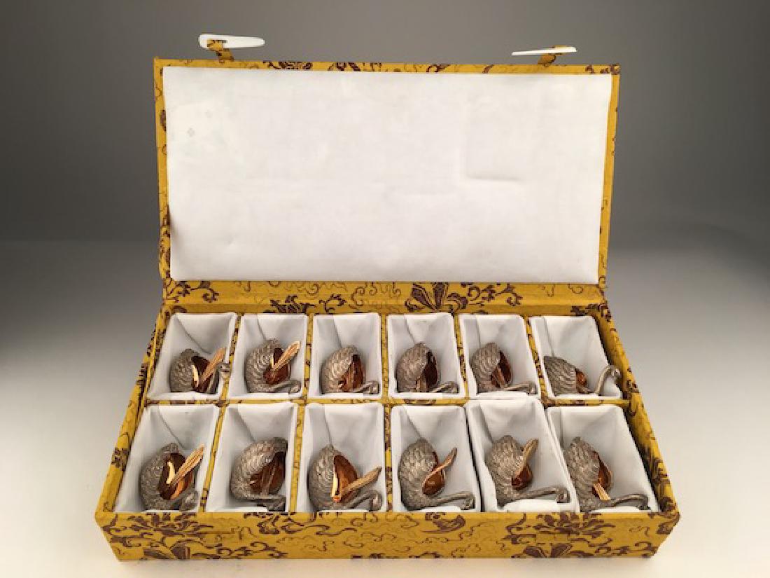 800 silver salts, set of twelve modled as swans, (1 of 6)