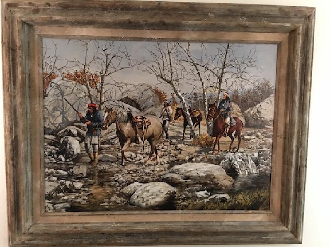 Oil on canvas of three Indians walking, two leading (1 of 5)