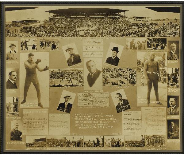 Official 1915 Souvenir Ad Display Featuring Johnso: Official 1915 Souvenir Ad Display Featuring Johnson v. Willard Fight Scenes and Images Directly after Jess Willard's stunning upset of Jack Johnson for the World's Heavyweight Championship, Johnson's