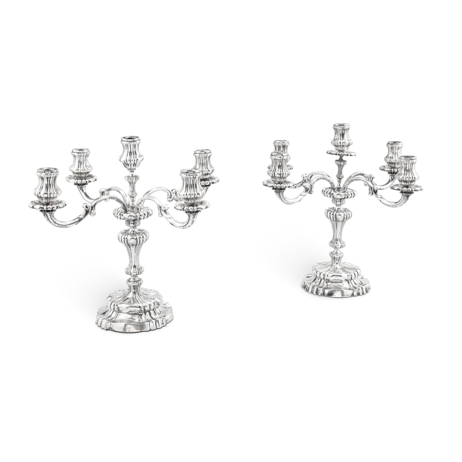 A pair of small 5-light silver candlesticks, A. Giacche, Milan, modern | Paire de petits chandeliers: Lot Details Descripti