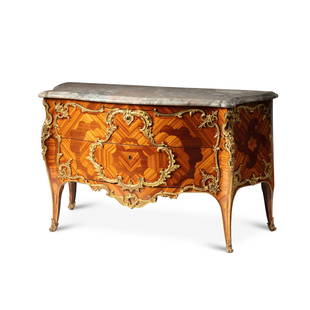 A Louis XV gilt-bronze mounted satinwood and amaranth veneered commode, circa 1750, stamped by BVRB,: Yves Klein 1928 - 1962 Victoire de Samothrace signed with the initials and dated 62 on one of the wings ; numbered 19/175 on the back ; numbered 19/175 on the underside IKB pigment on plaster, r