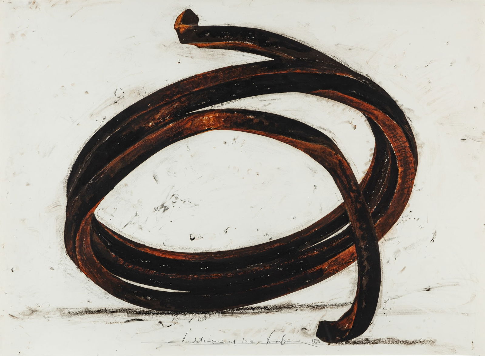 Bernar Venet: Bernar Venet b.1941 Undetermined line signed, titled and dated 1990 oil, charcoal and pastel on paper 73,5 x 99,4 cm ; 28 ⅞ x 39 ⅛ in. Executed in 1990. This