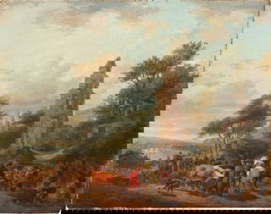 Jean-Louis Demarne A market scene | Scène de marché: Jean-Louis Demarne 1750 - 1829 A market scene Oil on panel 18,2 x 23 cm ; 7⅛ by 9 in. ____________________________________________ Jean-Louis Demarne 1750 - 1829 Scène de ma