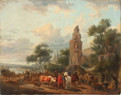 Jean-Louis Demarne A market scene | Scène de marché: Jean-Louis Demarne 1750 - 1829 A market scene Oil on panel 18,2 x 23 cm ; 7⅛ by 9 in. ____________________________________________ Jean-Louis Demarne 1750 - 1829 Scène de ma