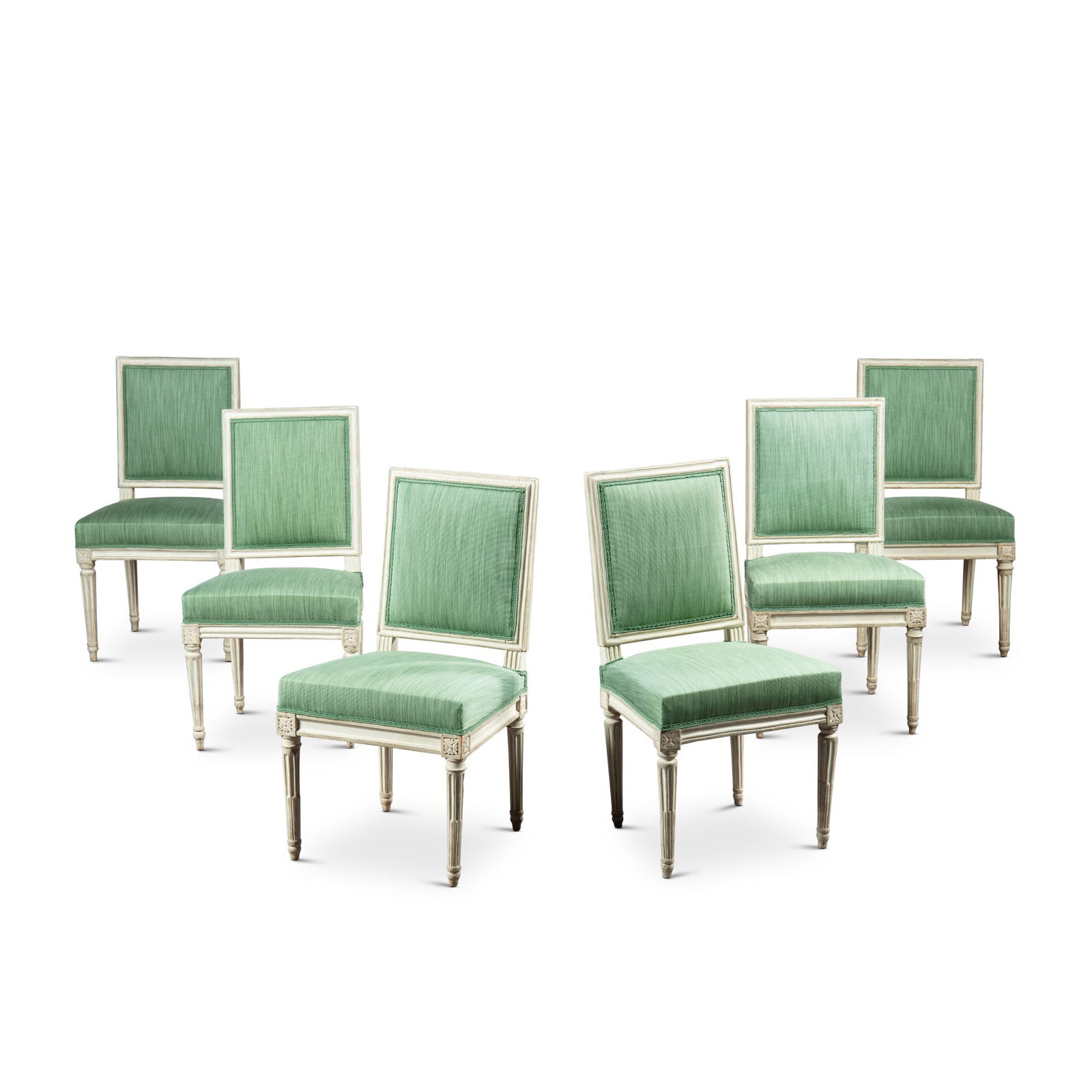 A set of six Louis XVI chairs, circa 1780, stamped by Nicolas-Louis Mariette, Nicolas-Louis: A set of six Louis XVI chairs, circa 1780, stamped by Nicolas-Louis Mariette, Nicolas-Louis Delaisement and Jean-Baptiste Lelarge | Ensemble de six chaises d’époque Louis XVI, vers 1780, es