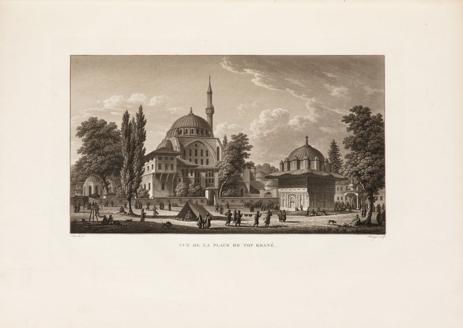 Pertusier, Charles Atlas des promenades... dans Constantinople. 1817. Rare atlas aux armes de la: Pertusier, Charles Atlas des promenades pittoresques dans Constantinople et sur les rives du Bosphore. Paris, Nicolle, 1817. Grand in-folio (568 x 408 mm). Maroquin rouge à long grain, roulette