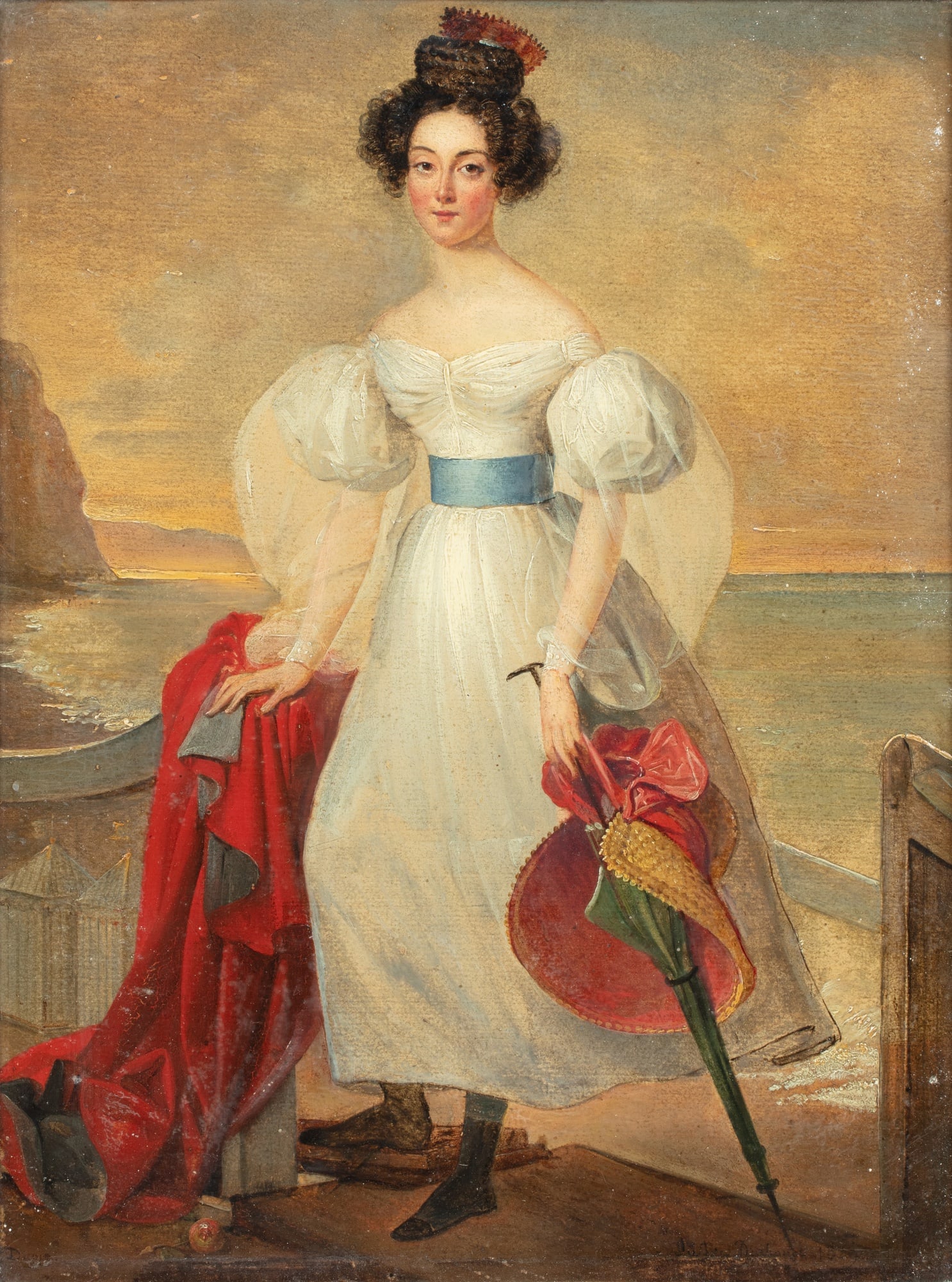Alexandre-Jean Dubois-Drahonet: Alexandre-Jean Dubois-Drahonet 1791 - 1834 The Duchess of Berry at Dieppe in 1829 Oil on cardboard Signed and dated lower right Du Bois Drahonet 1829 33,2 x 25,4 cm ; 13⅛ by 10 i