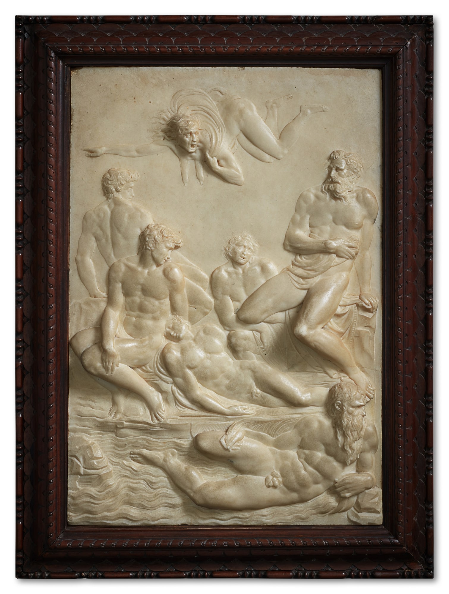 A Relief of Ugolino and his Sons, After Pierino da Vinci (Vinci 1530 - 1533 Pisa), Italian, in: Property from the Collection of Cristina and Marco Grassi Marble, within a later wood frame framed: 31 in. by 25 ⅛ in. 78.74 cm. by 63.8 cm. Literature N. Penny, Catalogue of European Sculpture