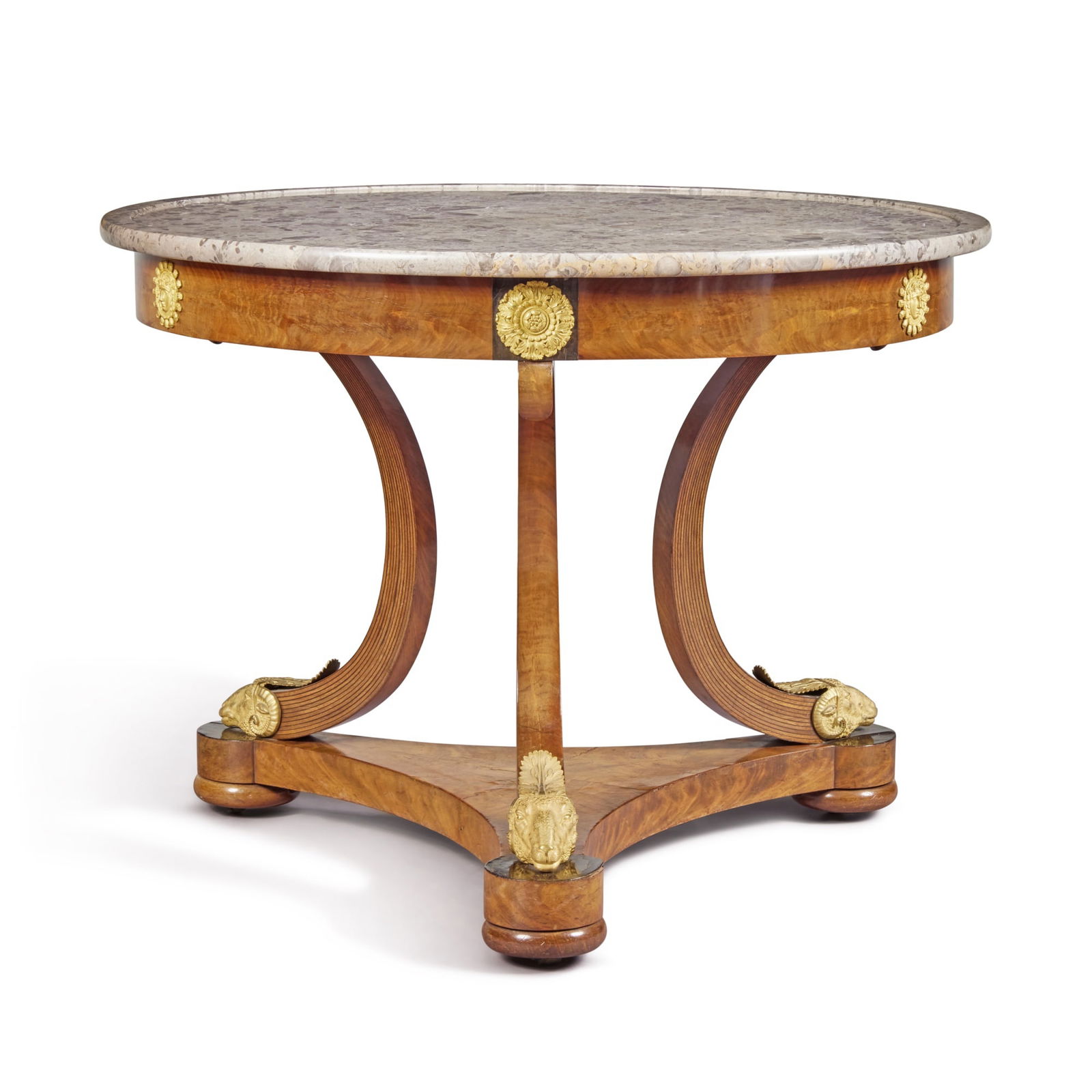 An Empire Gilt-Bronze Mounted Mahogany Gueridon, Stamped Chapuis, Circa 1810: Property from an Important New York Private Collection With marble top height 29 1/4 in.; diameter 39 1/2 in. 74.3 cm.; 99cm. Jean-Joseph Chapuis, Brussels (1765-1864). Provenance Mallett Ltd., London
