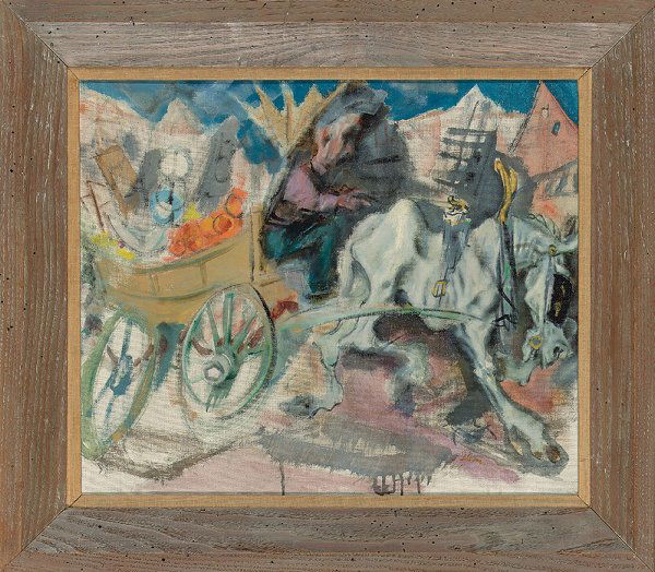 Jack Levine: "Jack Levine b. 1915 Horse and Cart signed J. Levine lower right oil on canvas measurements 20 by 24 in. alternate measurements 50.8 by 61 cm