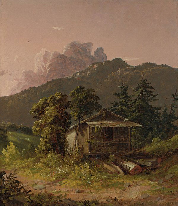 * David Johnson 1827-1908: * David Johnson 1827-1908 House in the Adirondacks signed with the artist's initials D.J., l.c. and dated 1851, l.l. oil on canvas measurements 18 by 15 3/4 in. alternate measurements