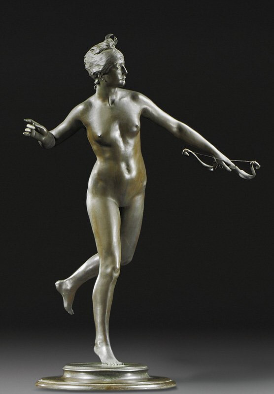 Frederick William MacMonnies 1863-1937: Frederick William MacMonnies 1863-1937 Diana inscribed F. MacMonnies 1890 copyright 1894 bronze, dark green patina, with a 40 1/2 in. marble pedestal measurements height: 30 1/2 in. al