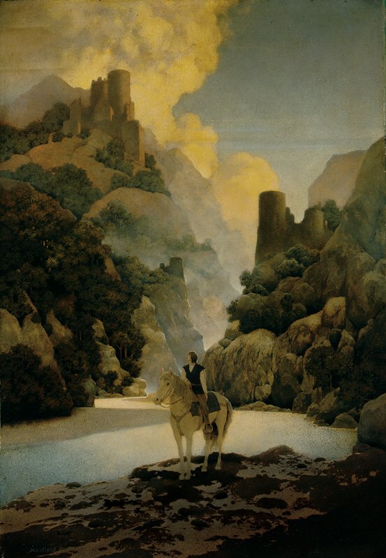 Maxfield Parrish 1870-1966: Maxfield Parrish 1870-1966 Romance: Aucassin Seeks for Nicolette signed Maxfield Parrish, l.l.; also inscribed Maxfield Parrish/Castle Creek Hot Spring/Yavapai Co./Arizona/1903 and with the poem Roman