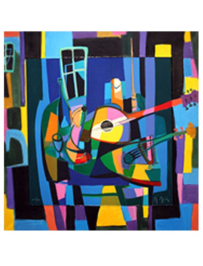 Marcel Mouly (1918-2008), "Nature Morte Aux Deux...": "Nature Morte Aux Deux Instruments". 2002, 163/300, color lithograph framed under glass. Dimensions: 24 x 24 in. (sight); 36 x 36 in. (framed). With a Certificate of Authenticity from Wentworth Galler