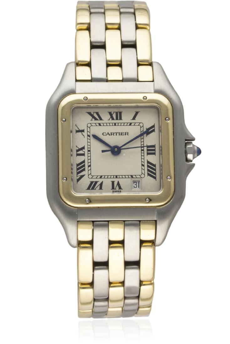 A GENTLEMAN'S STEEL & GOLD CARTIER PANTHERE BRACELET (1 of 1)