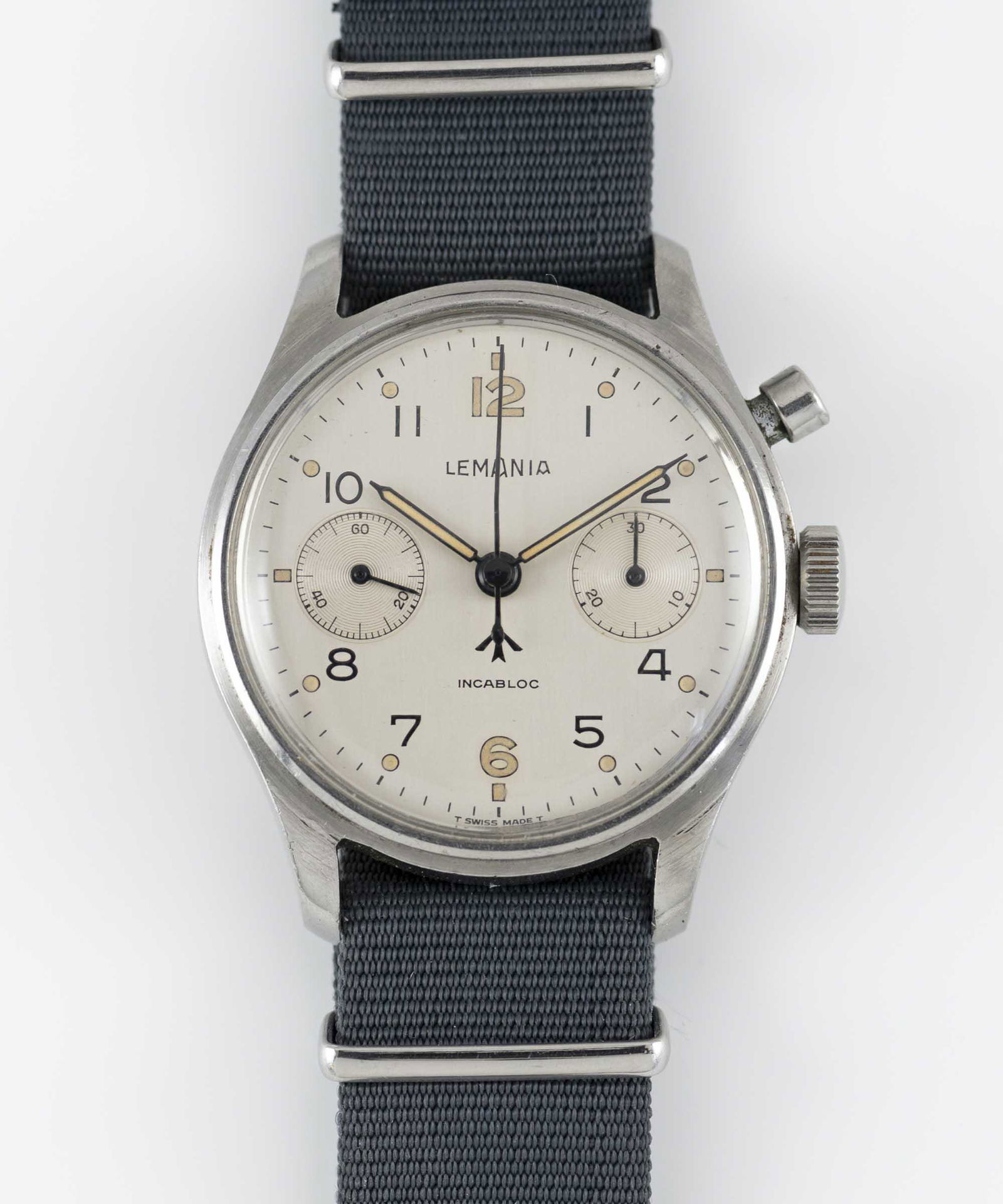 A GENTLEMAN'S STAINLESS STEEL BRITISH MILITARY LEMANIA (1 of 1)
