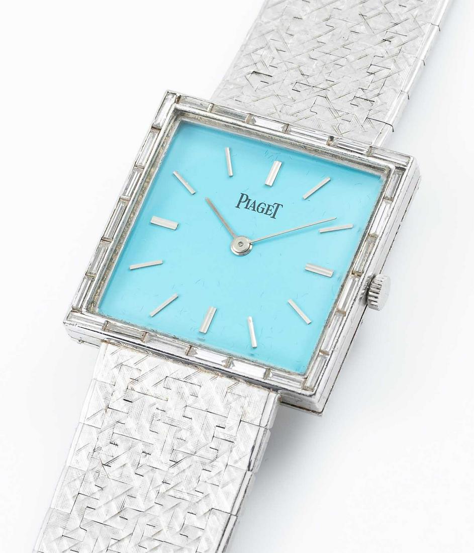 A FINE 18K SOLID WHITE GOLD & DIAMOND PIAGET BRACELET WATCH CIRCA 1970s, REF. 947 A3, WITH "TIFFANY (1 of 10)