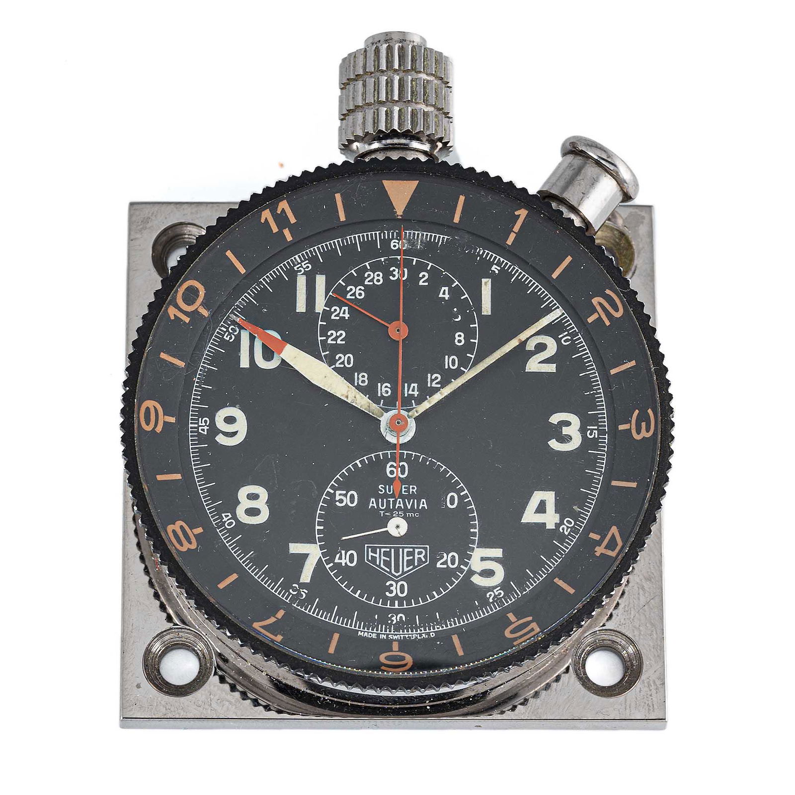 A RARE HEUER SUPER AUTAVIA CHRONOGRAPH DASHBOARD WATCH CIRCA 1960s, WITH ORIGINAL BACK PLATE (1 of 1)