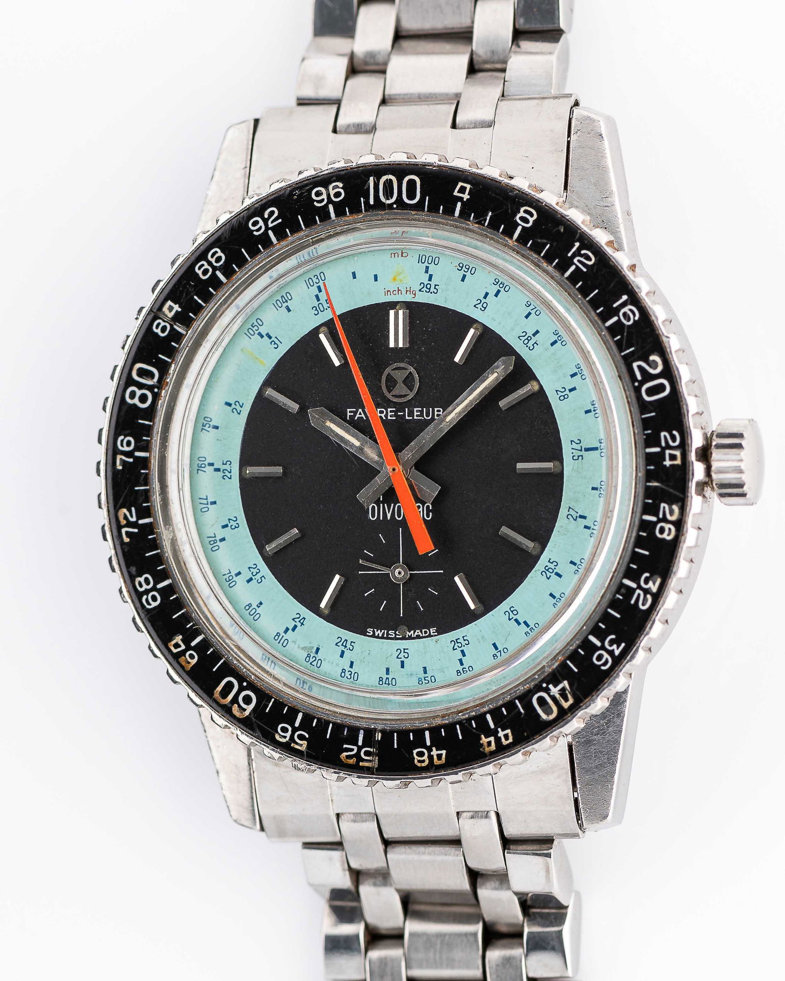 A RARE GENTLEMAN'S STAINLESS STEEL FAVRE LEUBA BIVOUAC ALTIMETER BAROMETER BRACELET WATCH CIRCA (1 of 1)