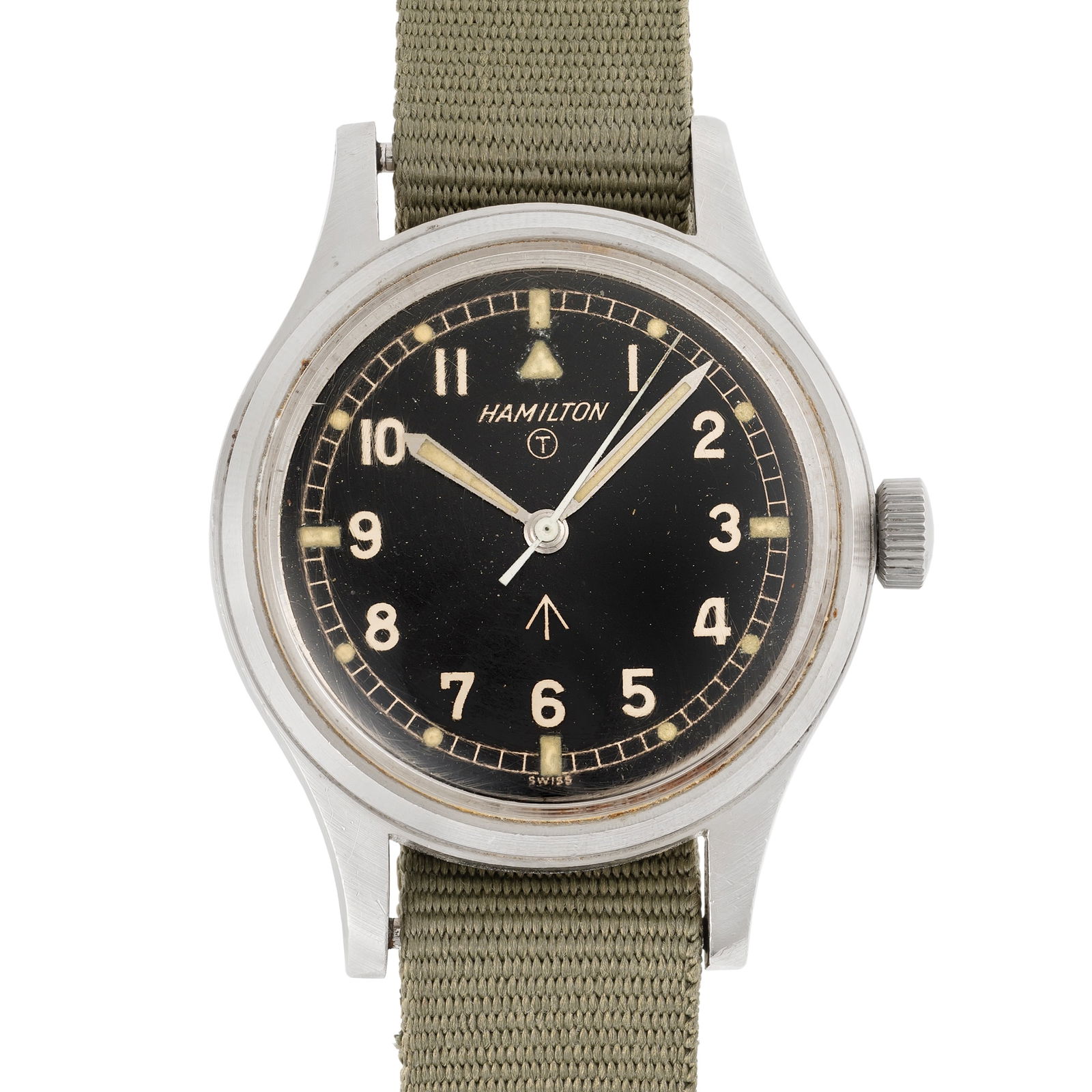 A GENTLEMAN'S STAINLESS STEEL BRITISH MILITARY HAMILTON RAF PILOTS WRIST WATCH CIRCA 1967 Movement: (1 of 8)