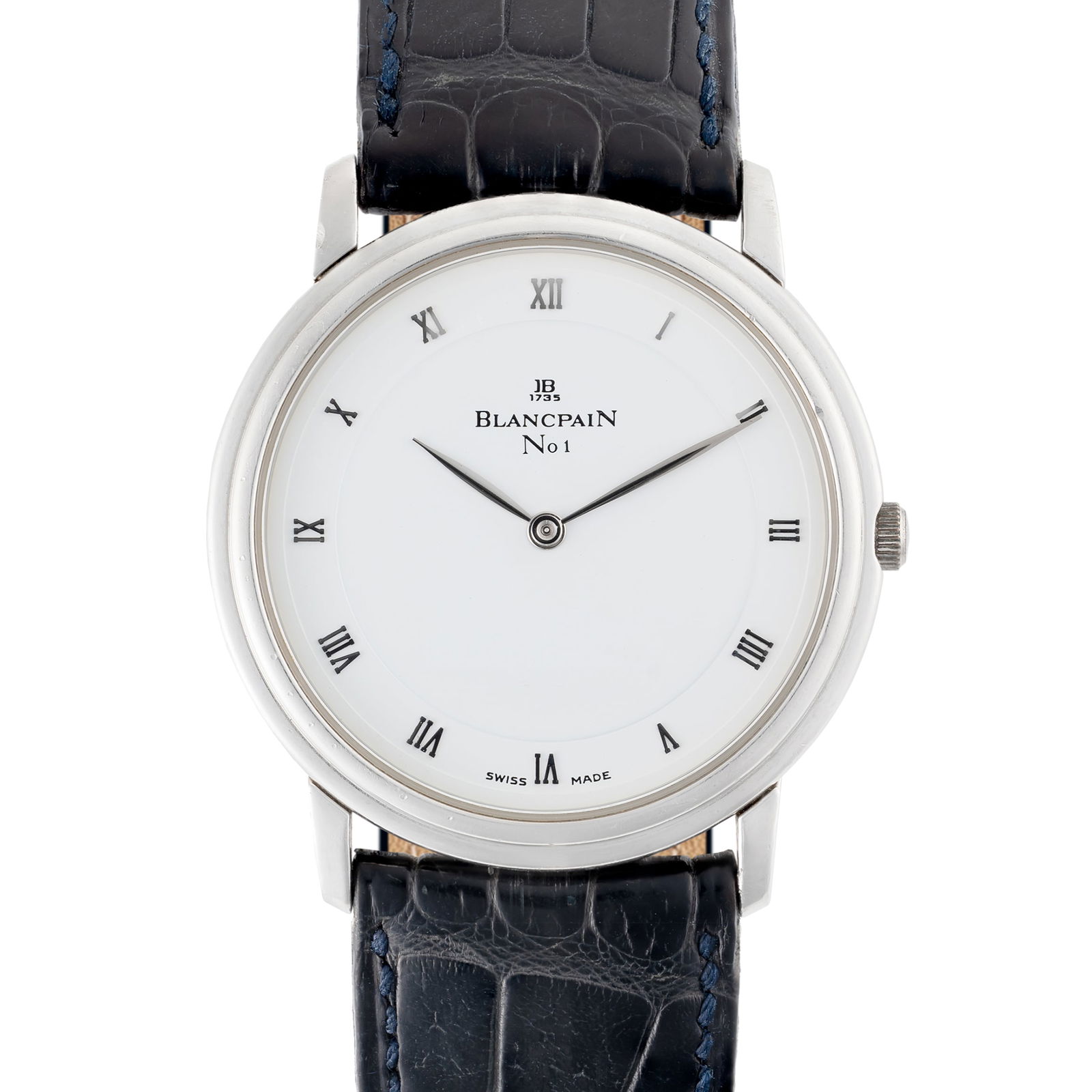 A VERY RARE GENTLEMAN'S SIZE PLATINUM BLANCPAIN VILLERET ULTRA SLIM WRIST WATCH FIRST YEAR OF: A VERY RARE GENTLEMAN'S SIZE PLATINUM BLANCPAIN VILLERET ULTRA SLIM WRIST WATCH FIRST YEAR OF PRODUCTION No. 001, ONE OF THE SIX MASTERPIECE MODELS INTRODUCED BY JEAN-CLAUDE BIVER & JACUES PIGUETMovem