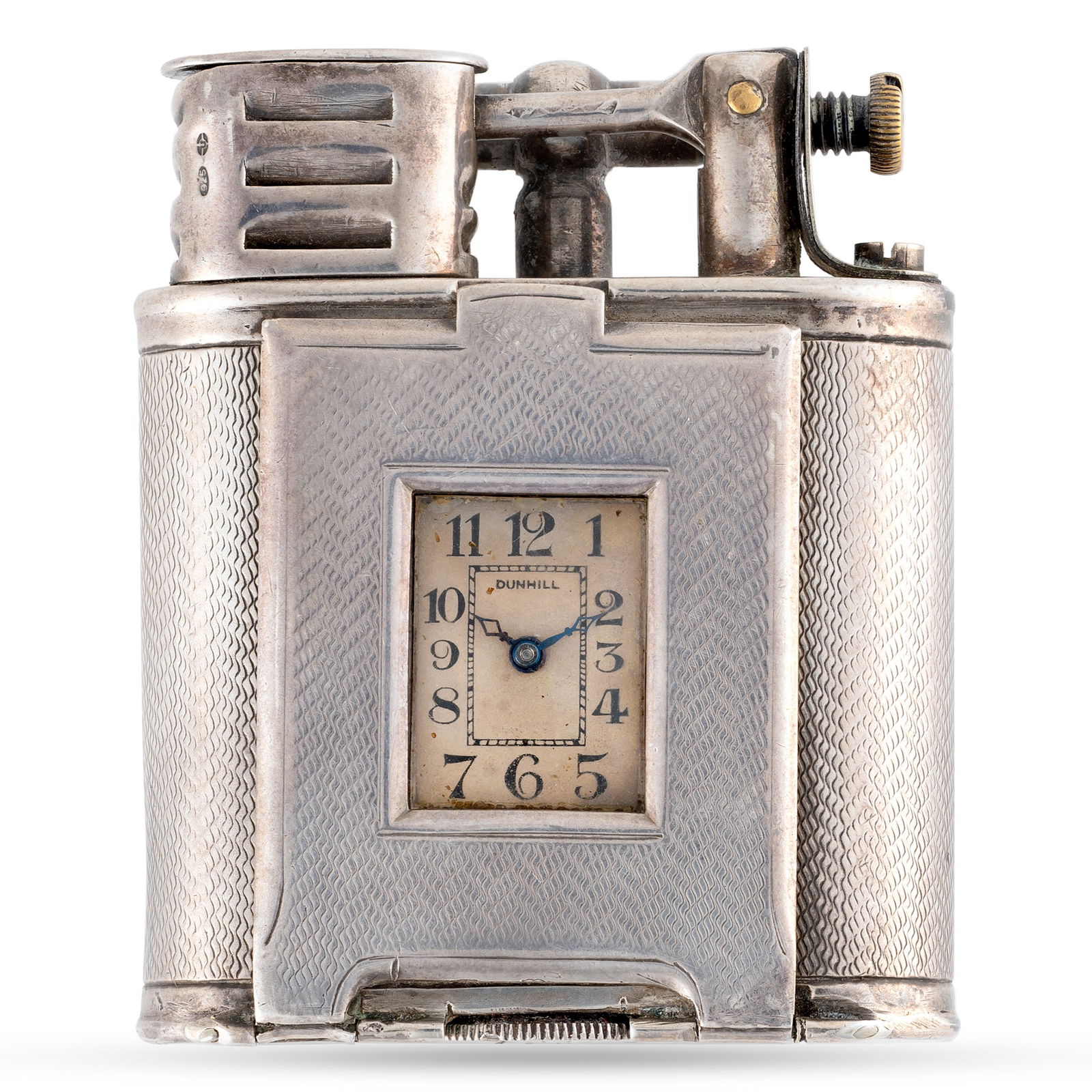 A RARE SOLID SILVER DUNHILL UNIQUE SPORTS WATCH LIGHTER CIRCA 1927Movement: 15J, manual wind, signed (1 of 9)