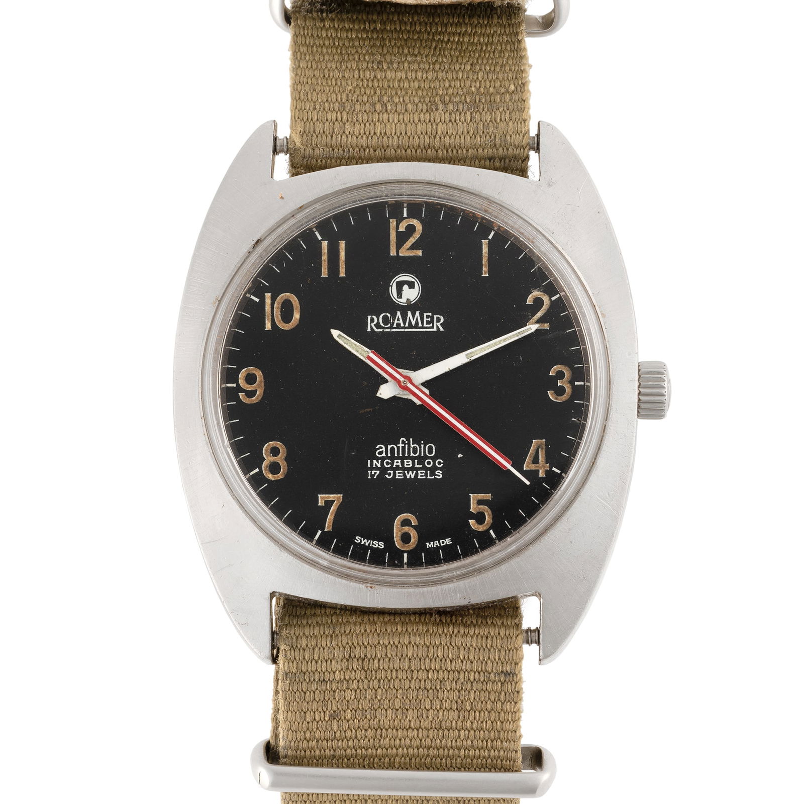 A GENTLEMAN'S STAINLESS STEEL RHODESIAN MILITARY ROAMER ANFIBIO WRIST WATCH CIRCA 1970 Movement: (1 of 7)