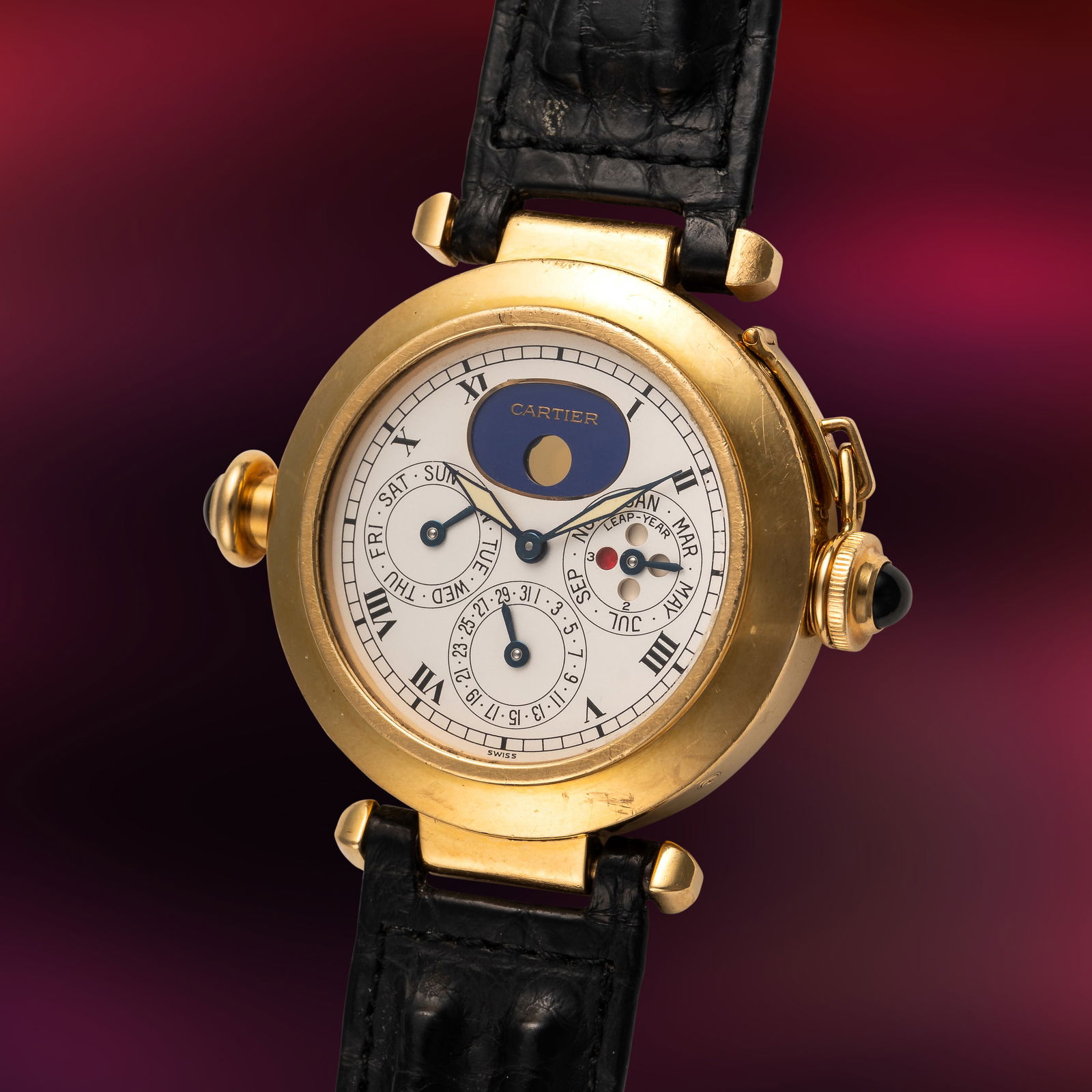 A FINE & VERY RARE GENTLEMAN'S SIZE 18K SOLID YELLOW GOLD CARTIER PASHA MOONPHASE PERPETUAL CALENDAR (1 of 10)