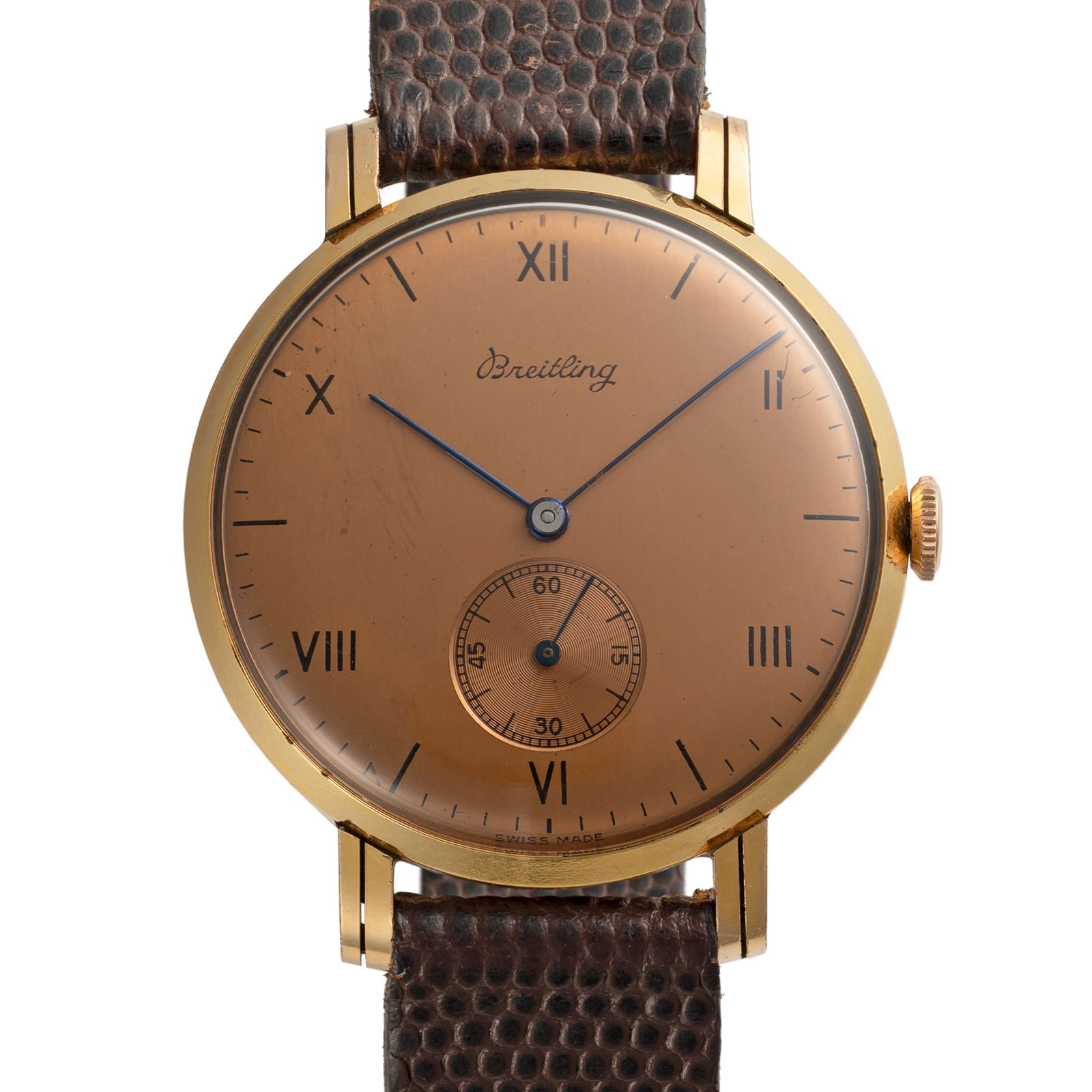 A GENTLEMAN'S SIZE GOLD PLATED BREITLING WRIST WATCH CIRCA 1950, REF. 155 WITH ART DECO DIAL & CASE (1 of 2)