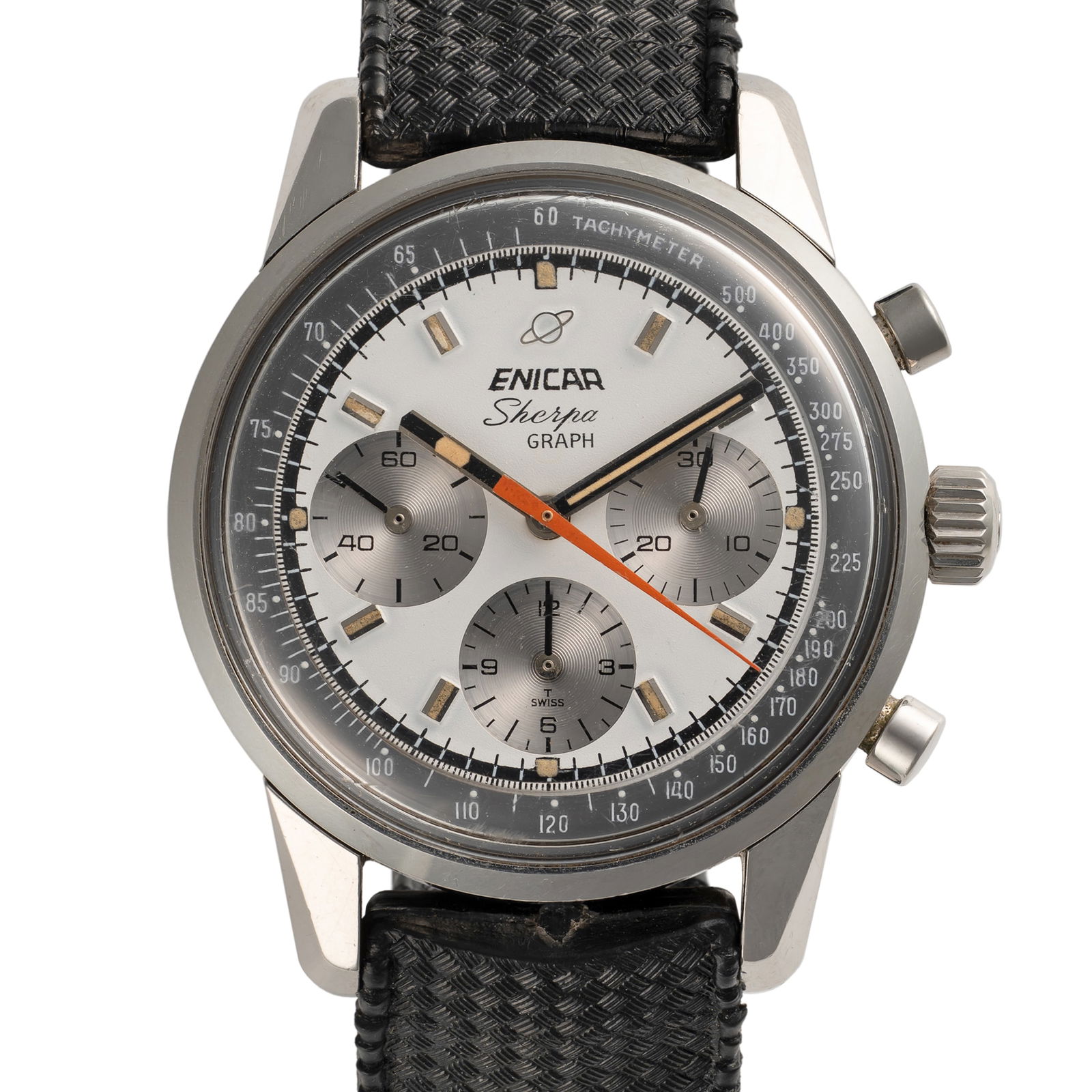 A GENTLEMAN'S SIZE STAINLESS STEEL ENICAR SHERPA GRAPH CHRONOGRAPH WRIST WATCH CIRCA 1960s, REF. (1 of 8)