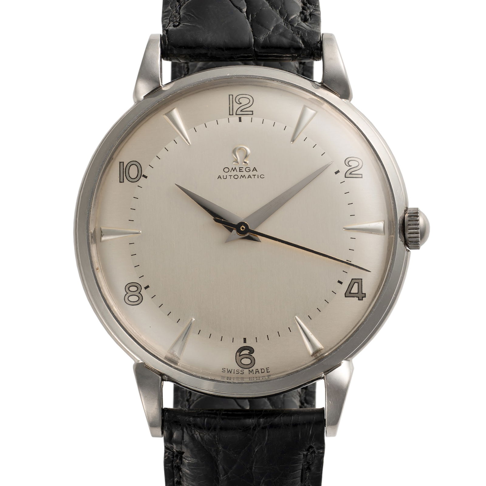 A RARE GENTLEMAN'S LARGE SIZE STAINLESS STEEL OMEGA AUTOMATIC WRIST WATCH CIRCA 1950, REF. 2481-1 (1 of 7)