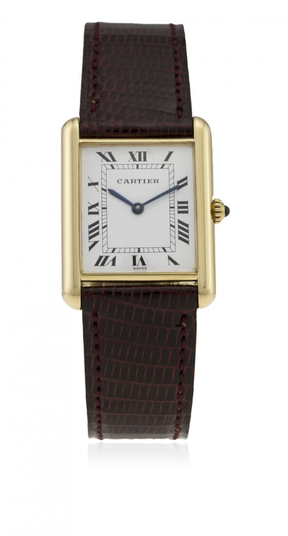 A GENTLEMAN'S 18K SOLID GOLD CARTIER TANK WRIST WATCH (1 of 1)