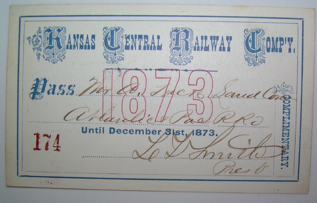 Kansas Central Railway Annual Pass 1873 (1 of 2)