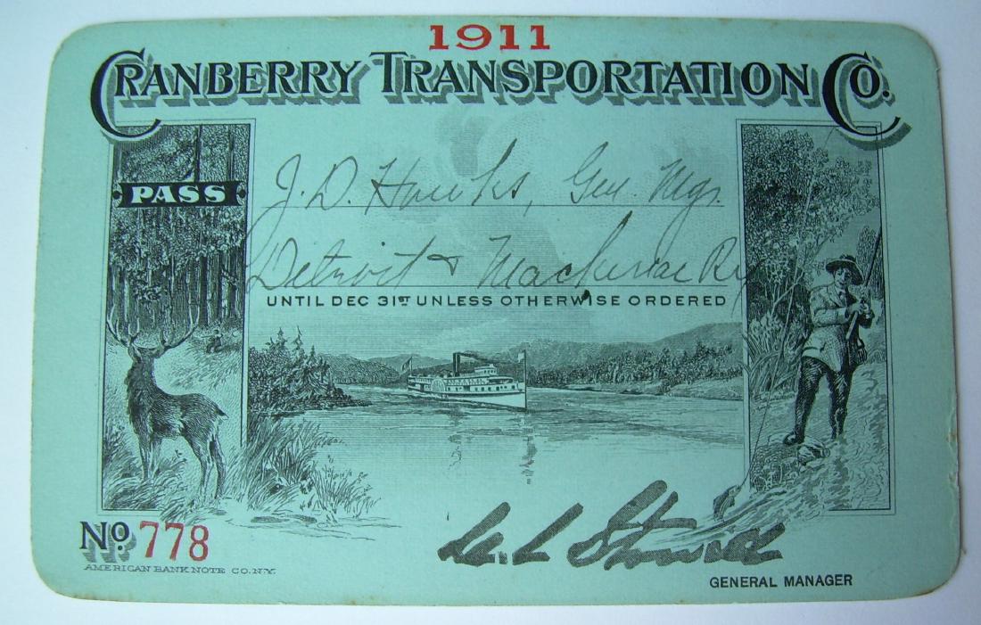 Cranberry Transportation Co Pass 1911 (1 of 2)