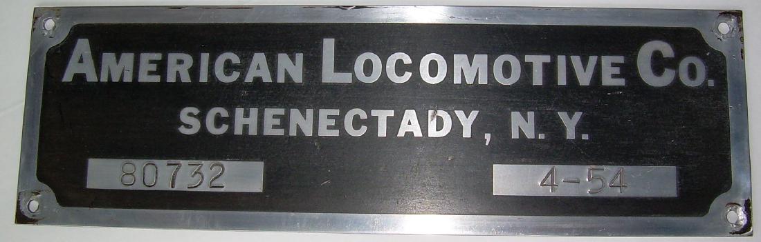 Boston & Maine 1505 RS-3 Builder's Plate Alco: From a prominent New England collection, this is an Alco thin steel plate. The serial number is 80732 with a build date of April, 1954. This was the first batch of RS-3's ordered by the Boston & Maine