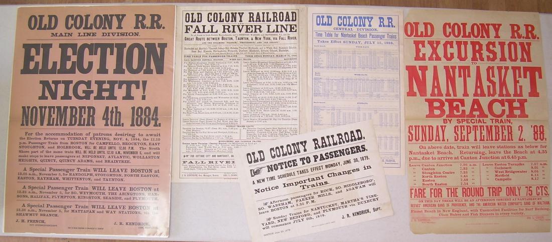 Old Colony Railroad 5 Broadside Timetables (1 of 2)