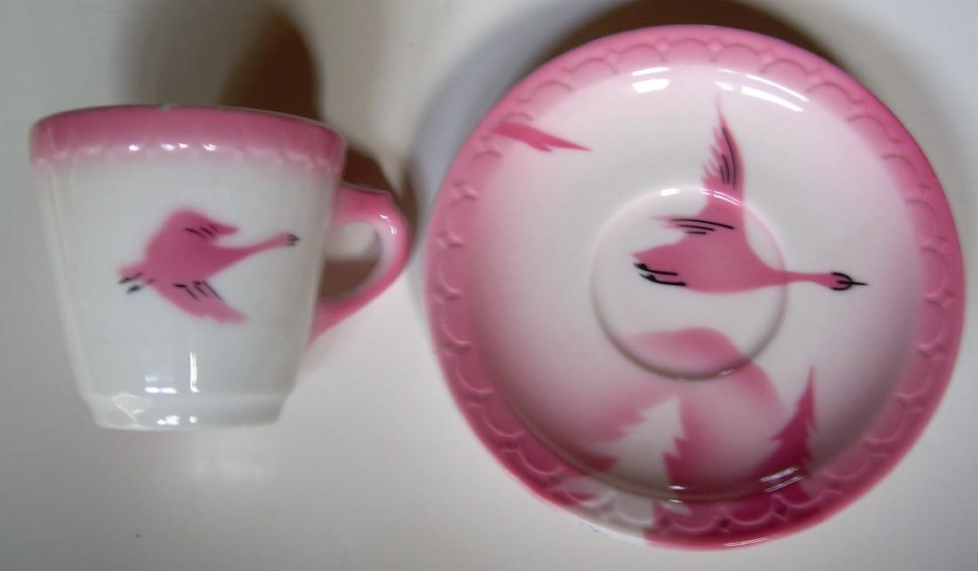 Milwaukee Road China Traveler Demi Set: A demi set from the Milwaukee Road in their "Traveler" pattern. The saucer has a Syracuse date code that might be 7BB. Both pieces are very clean.