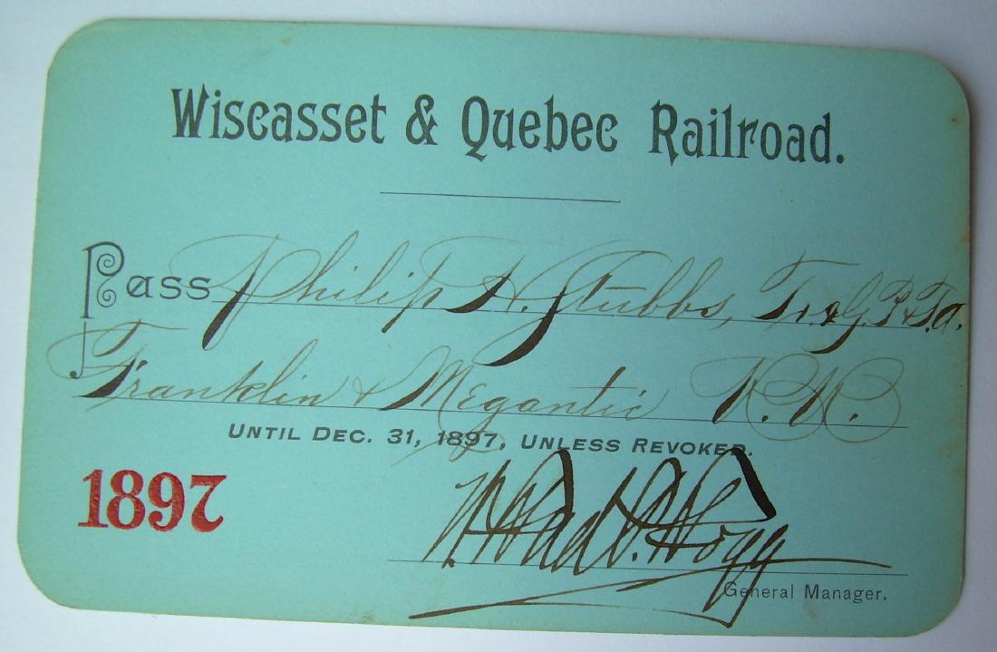 Wiscasset & Quebec Railroad Pass 1897 (1 of 2)