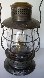 Boston & Albany Railroad NEG Triple Mrkd Lantern: From a prominent collection, a Boston & Albany Railroad frame made by The New England Glass Company and it is double marked B&A RR on the lid and the bell. This frame has a flat top brass cap and 3 ro