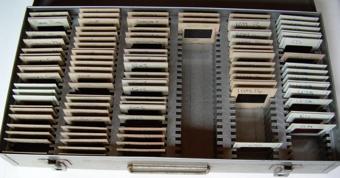 Metal Case of 1950s UK Transit Slides (100+) (1 of 3)