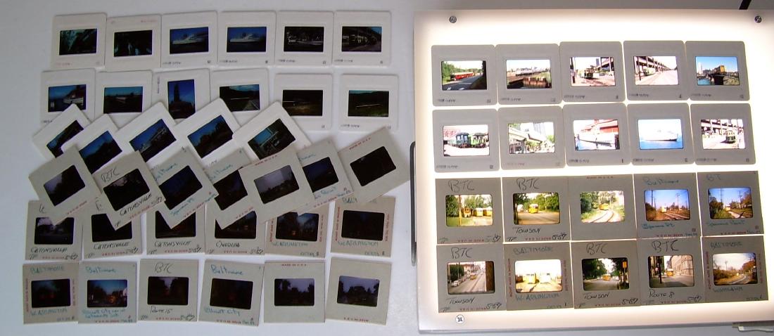 Color Slides: Boat, Transit, Baltimore 1959 & 198: 2 groups of color slides from the Alan Thomas collection: (1) 1959 Baltimore area transit = 30, (2) 1987 Boat, Transit, Railroad - vary