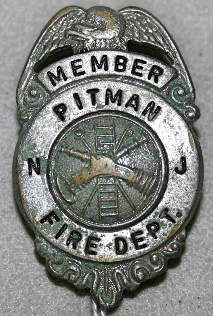 Badge: Member Pitman NJ Fire Dept: silver colored, 2" x 1.25"