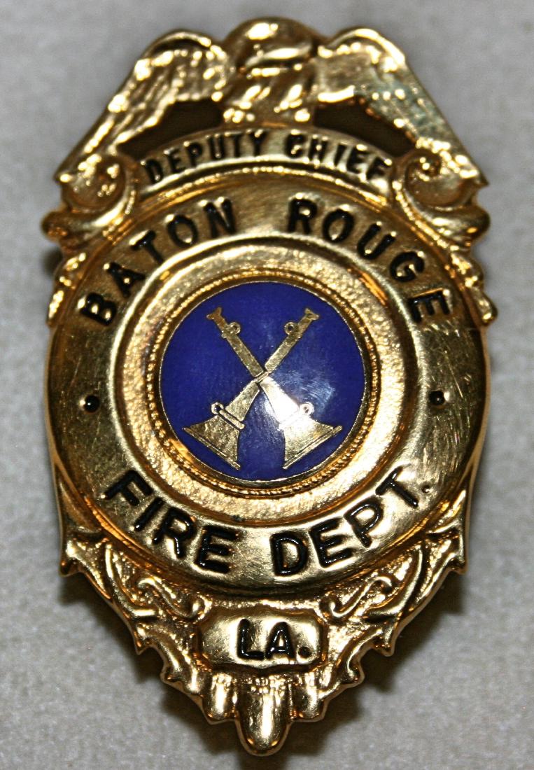 Badge: Deputy Chief Baton Rouge Fire Dept LA: gold colored, 2 1/8" x 1 1/4"