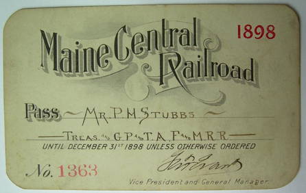 1898 Maine Central Railroad pass 1898 Maine Central Railroad pass