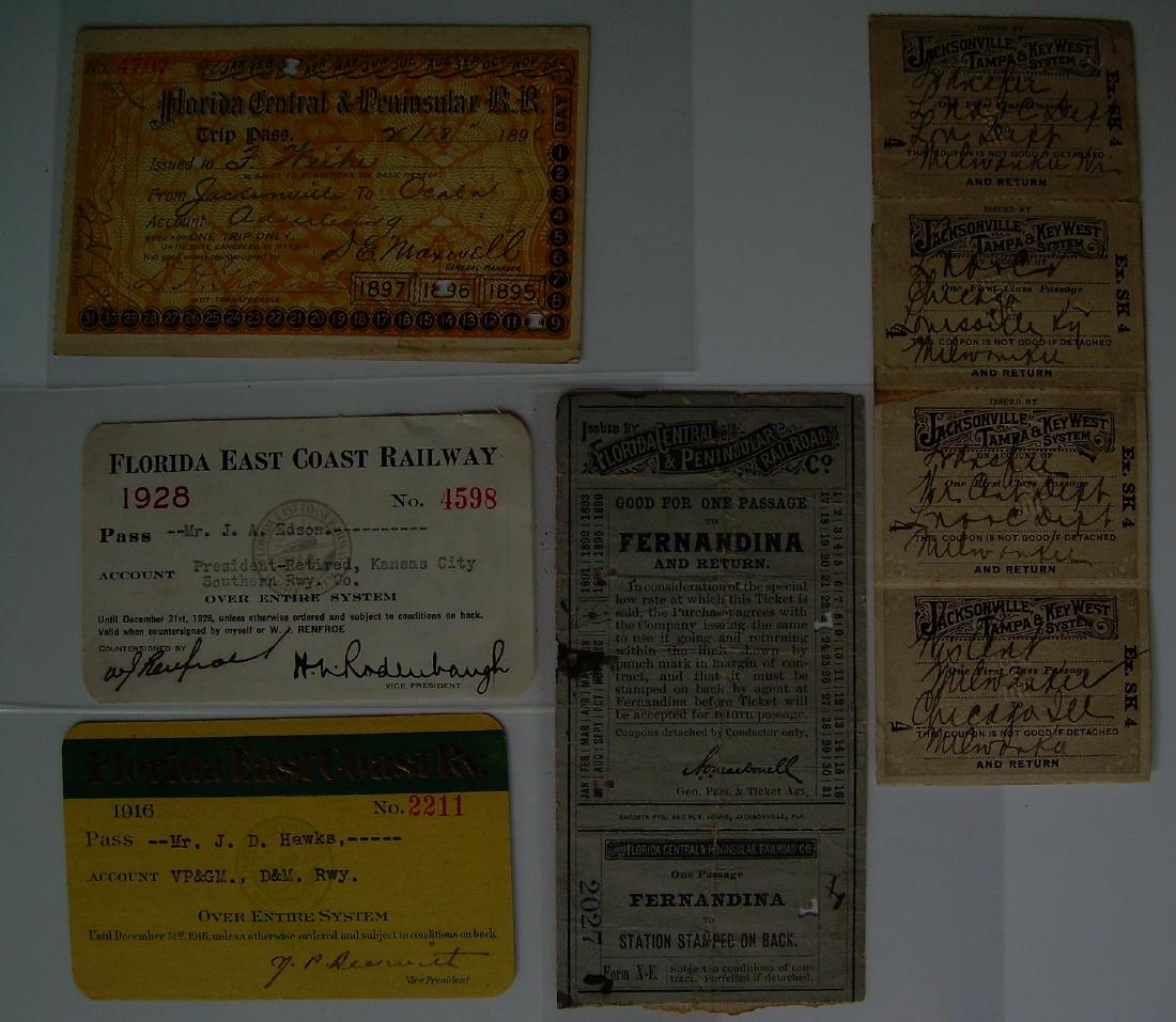 Florida Passes & Tickets FEC, FC&P, JT&KW (1 of 2)